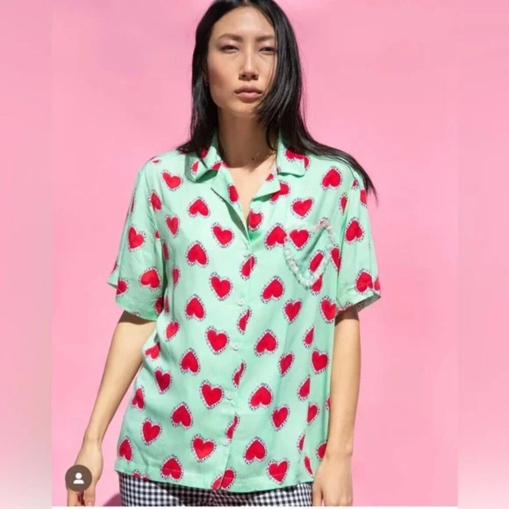 Rachel Antonoff James Shirt in Doily Hearts Print